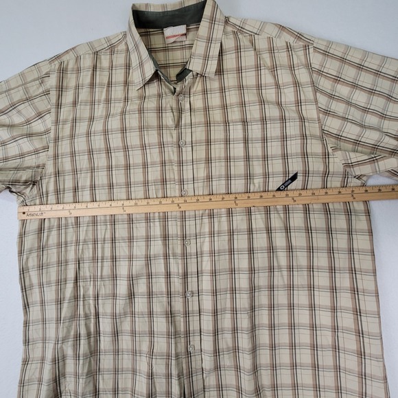 Southpole Men's XXL Plaid Short Sleeve Button Up Shirt Beige Tan Cotton Vintage - Picture 9 of 14